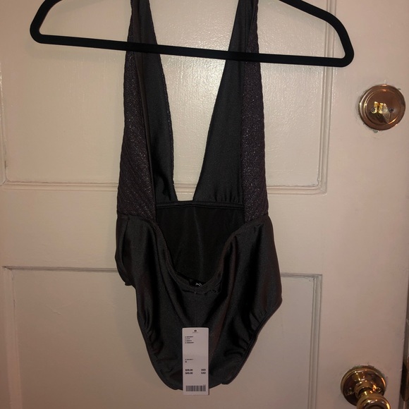 Deep V Gray Glitter Bodysuit - Picture 2 of 3